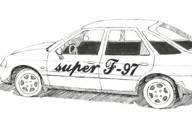 Une voiture où il est inscrit Super F-97