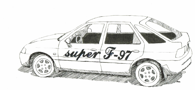 Une voiture où il est inscrit Super F-97